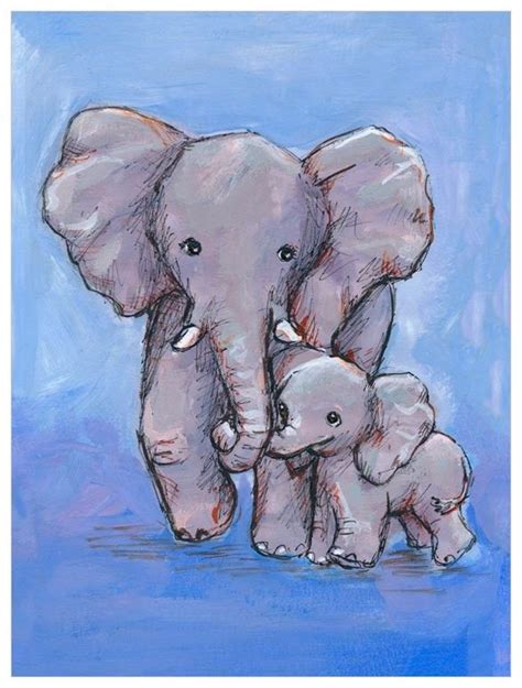 Elephant Mom And Baby Wall Art | Baby elephants art, Baby animal art, Baby animal painting