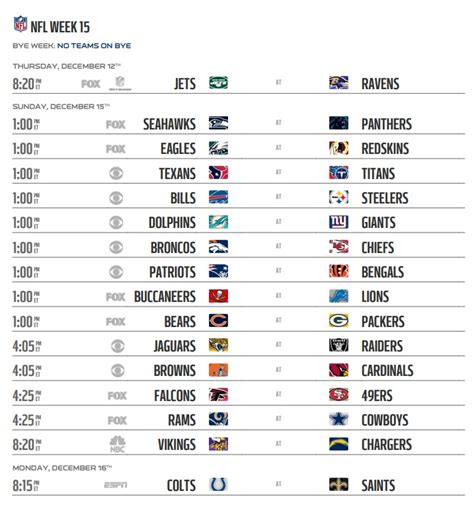 NFL 2019 Schedule Week 15 Regular Season