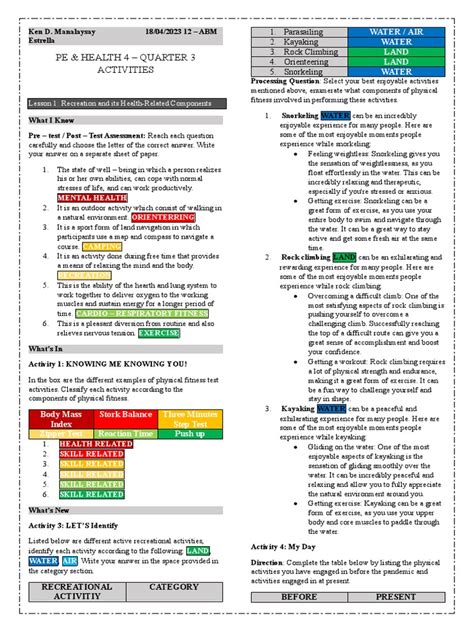 Pe (Question) | PDF | Physical Fitness | Swimming