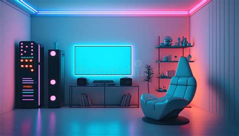 Interior of Modern Living Room with Tv. 3D Render Stock Illustration - Illustration of floor ...