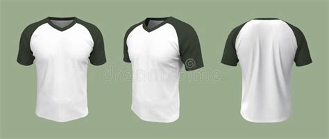 Short-sleeve Raglan T-shirt Mockup in Front, Side and Back Views Stock Illustration ...