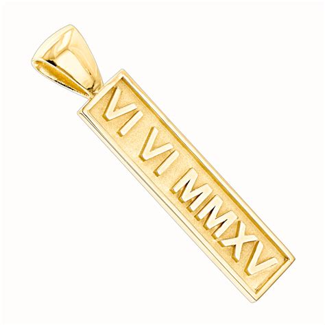 Custom Jewelry: 10k Gold Yellow Gold Roman Numerals Bar Pendant 001133