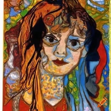 Whimsical face doll in aquatint, klimt, and kandinsky styles with strass on Craiyon
