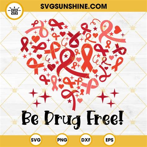 Red Ribbon Heart Be Drug Free SVG, Red Ribbon Week SVG PNG DXF EPS