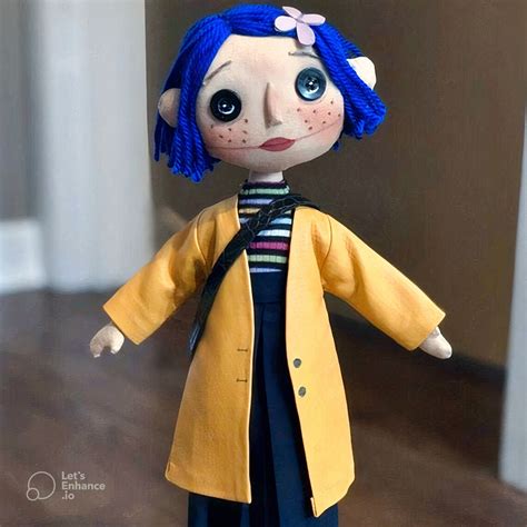 Coraline Doll Coraline Button Eyes Cloth Doll Rag Doll Blue Hair Spy Doll OOAK Art Doll Horror ...