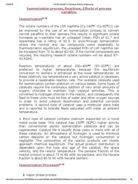 Isomerization Process, Reactions, Effects of Process Variables ...