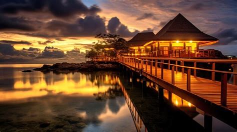 Premium AI Image | a tropical paradise at sunset