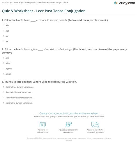 Quiz & Worksheet - Leer Past Tense Conjugation | Study.com