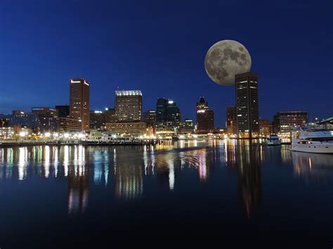 Downtown Baltimore Maryland Dusk Skyline Moon Photograph by Cityscape ...