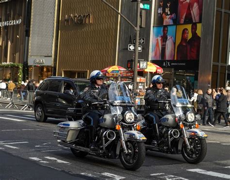 NYPD Highway Patrol Officers on Motorcycles Providing Security in ...