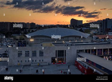 Exterior of the FC Barcelona basketball stadium at sunset (Barcelona ...