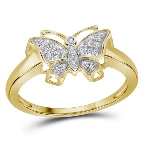 10kt Yellow Gold Womens Round Diamond Butterfly Bug Ring 1/20 Cttw – Jewelry Express