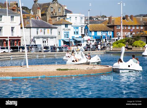 Swan boat pedalo lake in Hastings, Sussex Stock Photo - Alamy