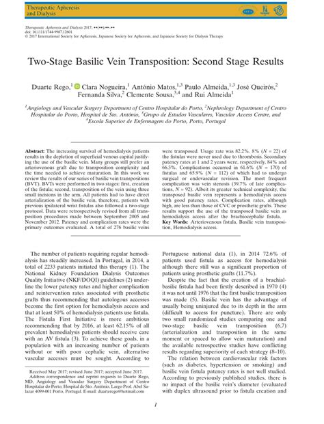 (PDF) Two-Stage Basilic Vein Transposition: Second Stage Results: Basilic Transposition: 2nd ...