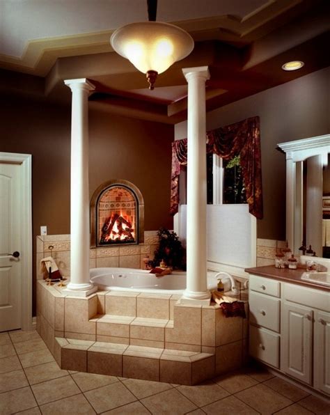 Trendy custom bathrooms with fireplaces for a romantic atmosphere