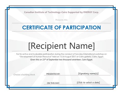 Certificate Of Participation Sample Text | Master of Template Document