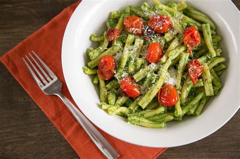 Cavatelli with Pesto and Sautéed Cherry Tomatoes