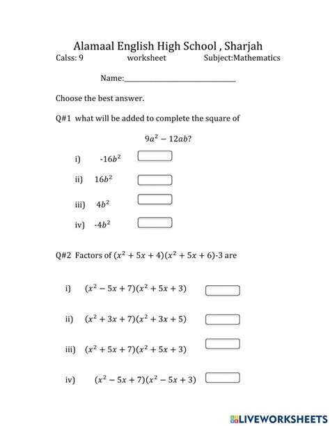 Algebraic Manipulation interactive worksheet | Live Worksheets - Worksheets Library