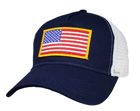 US Flag on Big Navy & White Mesh Cap