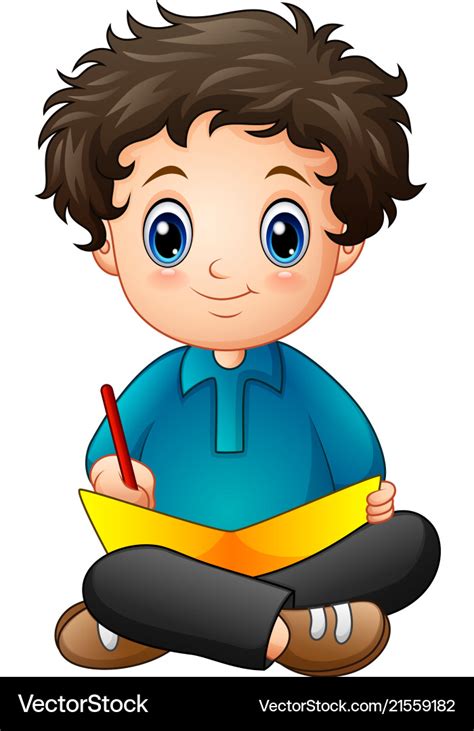 Little boy cartoon writing a book Royalty Free Vector Image