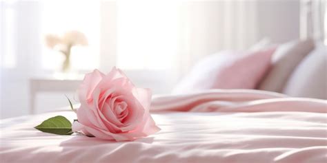 Premium AI Image | Rose flower on bed modern minimal bedroom light and ...