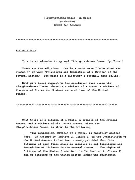 Slaughterhouse Cases, Up Close (Addendum) | PDF | Fourteenth Amendment To The United States ...