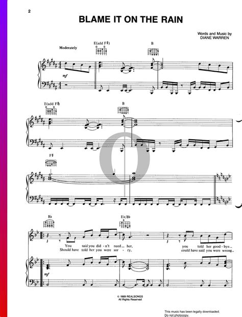 Blame It On The Rain (Milli Vanilli) Piano Sheet Music - OKTAV