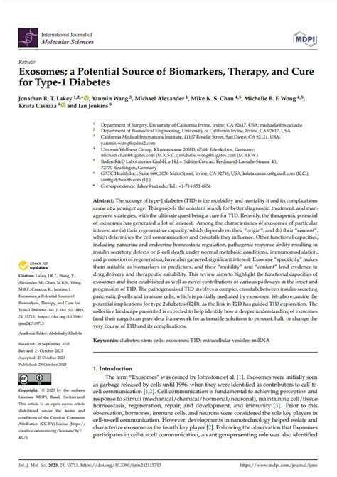 Exosomes; a Potential Source of Biomarkers, Therapy, and Cure for Type-1 Diabetes | European ...