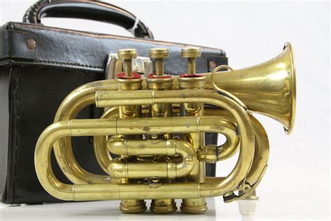 Pocket Trumpet with Lacquered Brass Finish, 22cms long, contained in a ...