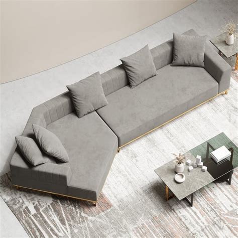 143" Gray Modern Velvet Upholstered Modular Sectional for 5 Seaters ...