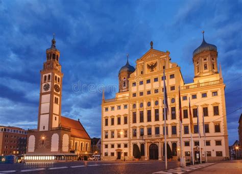 Perlach Tower and Town Hall at Rathausplatz Augsburg Swabia Bavaria ...