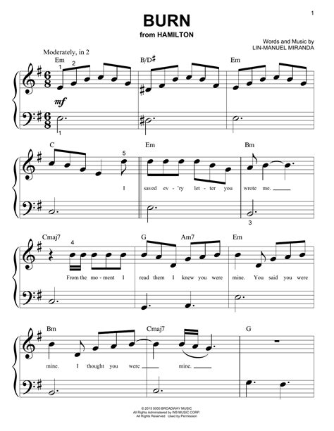 Burn (from Hamilton) by Lin-Manuel Miranda Sheet Music for Big Note Piano at Sheet Music Direct