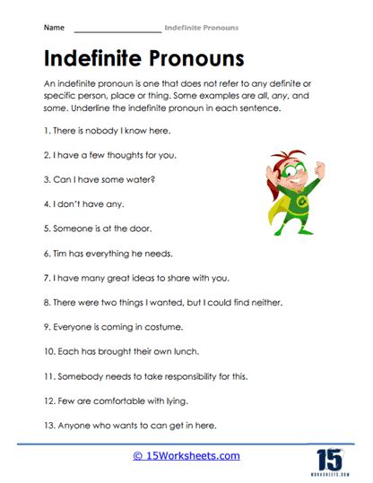 Indefinite Pronouns Worksheets - 15 Worksheets.com