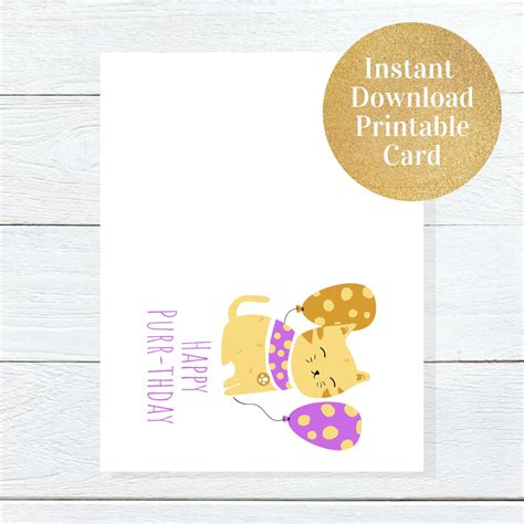 Printable Cat Birthday Card Printable Cat Lovers Card | Etsy