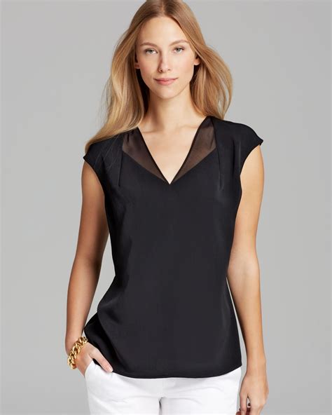 Calvin Klein Sleeveless V Neck Top with Chiffon in Black | Lyst