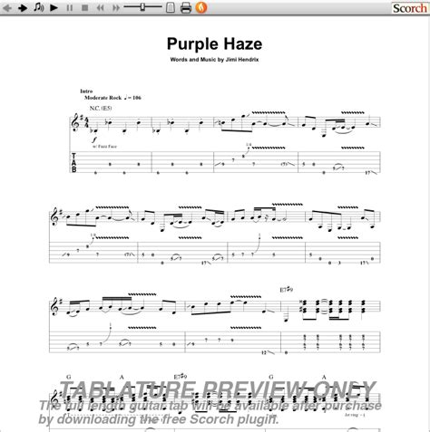 Jimi Hendrix Purple Haze Guitar Tab : Free Jimi Hendrix Guitar Tabs