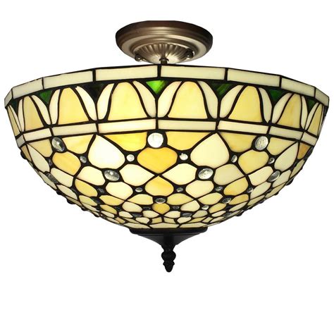 Alvira 2-Light Bronze Indoor Off White Tiffany Style Ceiling Lamp-T16043UL - The Home Depot