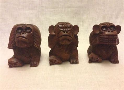 Hand Carved Monkey Statues | Hear No Evil, See No Evil, Speak No Evil