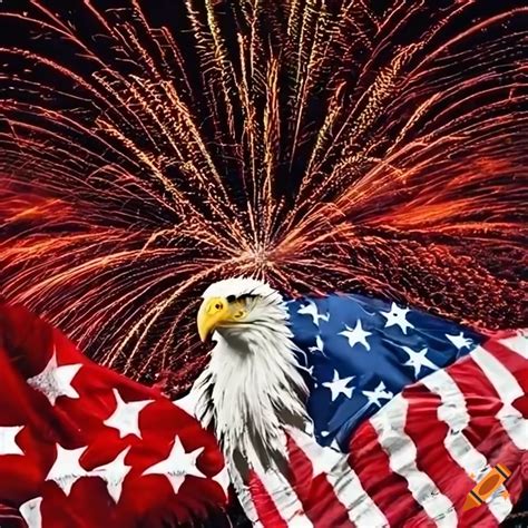Patriotic eagle with american flag and fireworks