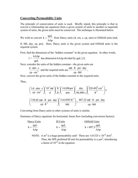 Converting Permeability Units