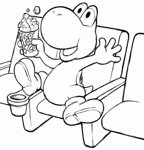 an image of a cartoon character sitting on a chair with popcorn and ...