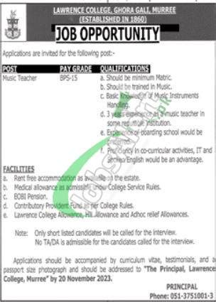 Teaching Staff Required Lawrence College Murree Jobs 2024 Latest Advertisement | JobsAlert.pk