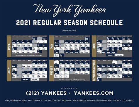 [Yankees] 2021 Regular Season Schedule : r/NYYankees