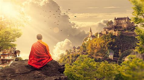 HD wallpaper: boy's red robe, photography, nature, monks, meditation, sun rays | Wallpaper Flare