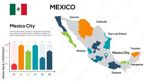 Mexico map. Image of a global map in the form of regions of Mexico ...