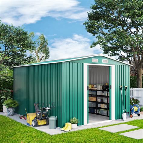 8x10 FT Steel Garden Shed with Sliding Door, UV & Rust-Resistant ...