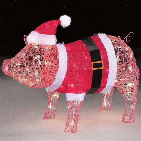 Holiday Christmas Lighted Indoor Outdoor Santa Hat Pink Pig Yard Art Lawn Decor #Unbranded | Pig ...