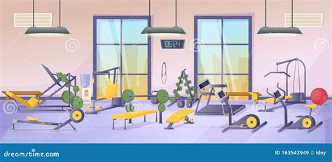 Fitness Sports Club Gym Interior with Equipment and Simulators Stock Vector - Illustration of ...