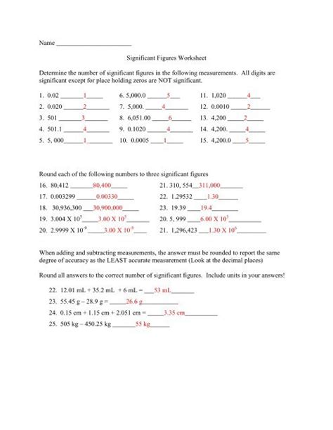 Calculations Using Significant Figures Worksheet – E Street Light