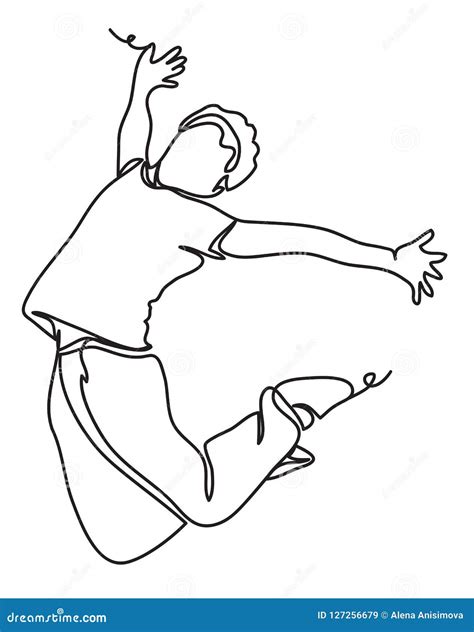 Happy Man Jumping Isolated on White. Continuous Line Drawing. Vector ...